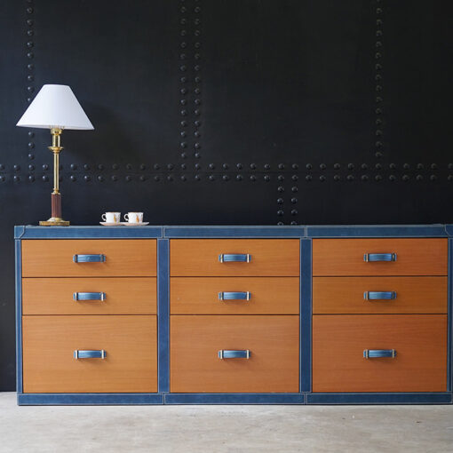 Luxury Superyacht Chest of Nine Drawers - Blue Leather